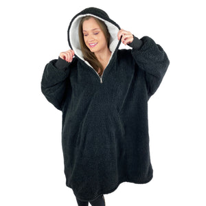 Teddy Fleece | Oversized Blanket Hoodie | Charcoal Black