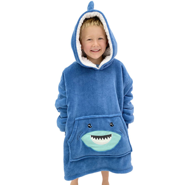 Kids Blanket Hoodie | Age 4-10 | Blue Shark