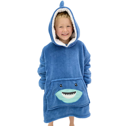 Kids Blanket Hoodie | Age 4-10 | Blue Shark