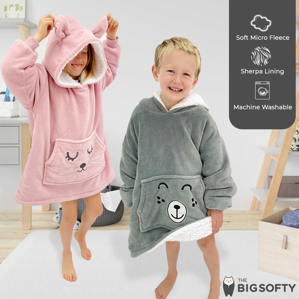 Kids Blanket Hoodie | Age 4-10 | Grey Bear