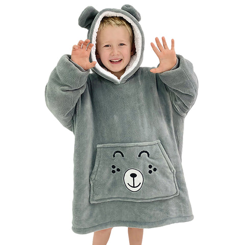Kids Blanket Hoodie | Age 4-10 | Grey Bear