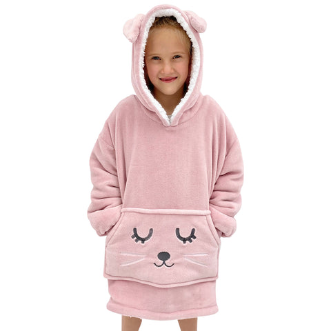 Kids Blanket Hoodie | Age 4-10 | Pink Bunny